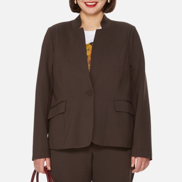 NWT Universal Standard Viscose Tuxedo Blazer Brown Size Medium (18 - 20) - Picture 1 of 16